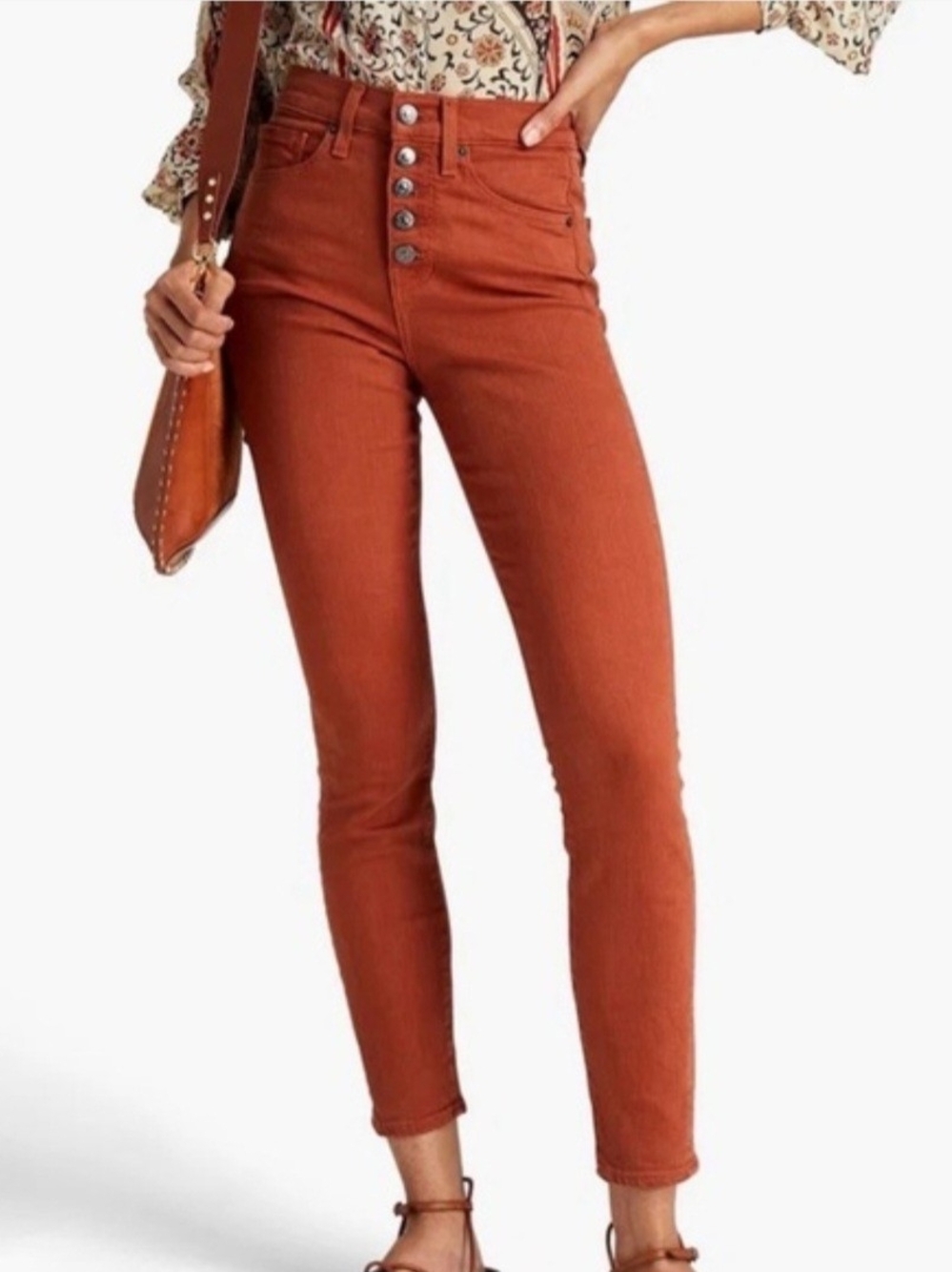 Veronica Beard Luxury High-Rise Rust Orange Skinny Jeans (B30)